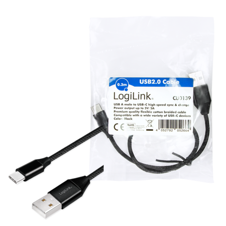 USB 2.0 C  USB-A 0.30m LogiLink Zwart