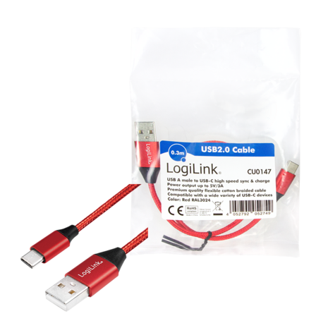 USB 2.0 C  USB-A 0.30m LogiLink Rood