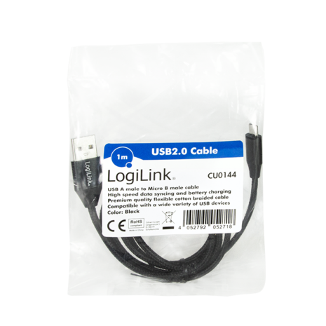 USB 2.0 A  Micro B 1.00m LogiLink Zwart