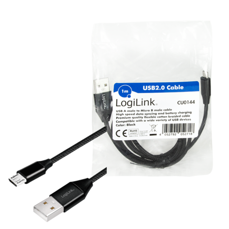 USB 2.0 A  Micro B 1.00m LogiLink Zwart