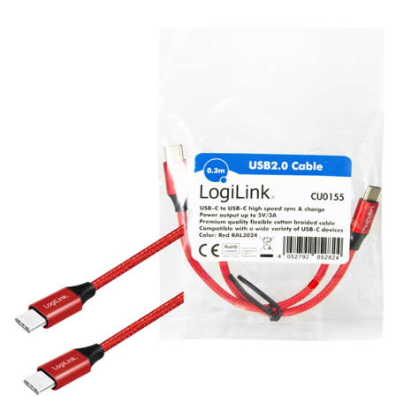 USB 2.0 C  USB-C 0.30m LogiLink Rood