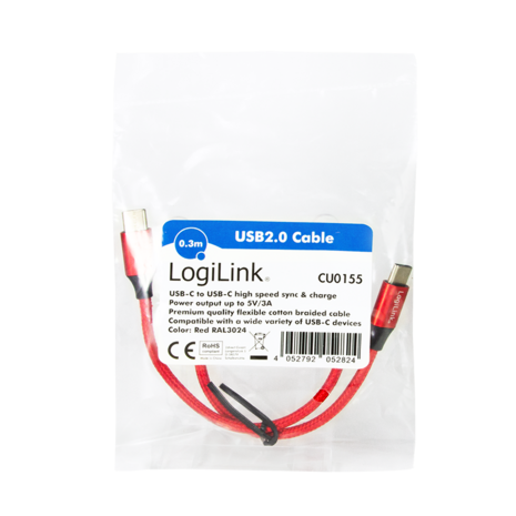 USB 2.0 C  USB-C 0.30m LogiLink Rood