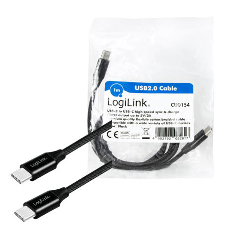 USB 2.0 C  USB-C 1.00m LogiLink Zwart