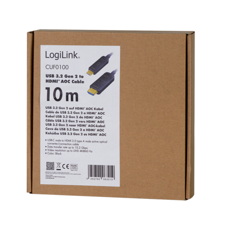 USB 3.2 Gen2 C --> HDMI 10.00m LogiLink 4K Zwart