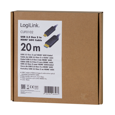 USB 3.2 Gen2 C --> HDMI 20.00m LogiLink 4K Zwart