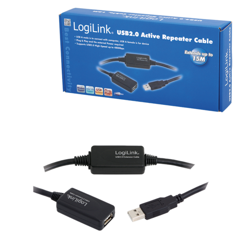 USB 2.0 A --> A 20.00m Verlenging LogiLink + versterker