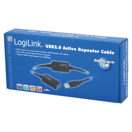 USB 2.0 A --> A 20.00m Verlenging LogiLink + versterker