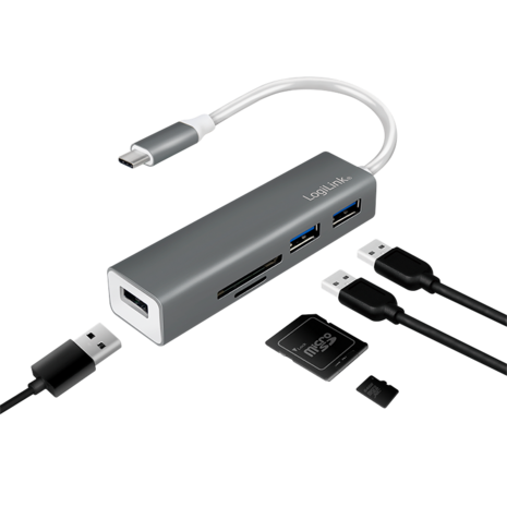 LogiLink 3 Port, USB-C --> USB-A 3.0 + cardreader