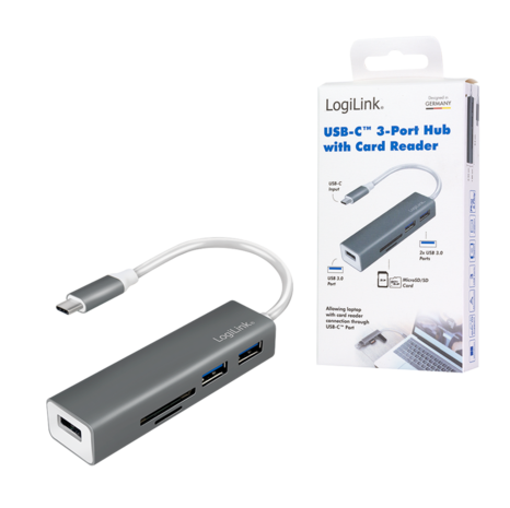 LogiLink 3 Port, USB-C --> USB-A 3.0 + cardreader