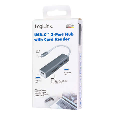 LogiLink 3 Port, USB-C --> USB-A 3.0 + cardreader