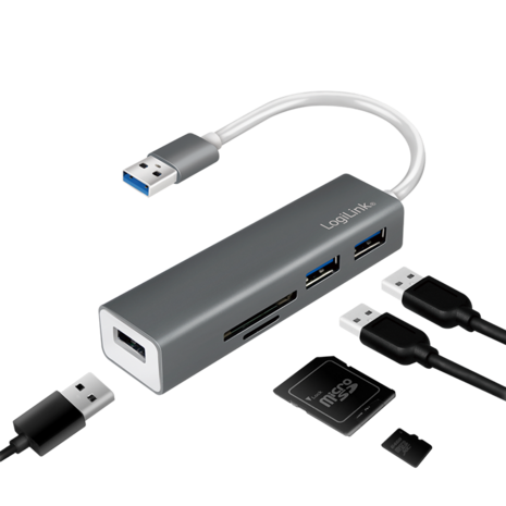 LogiLink 3 Port, USB-A --> USB-A 3.0 + cardreader