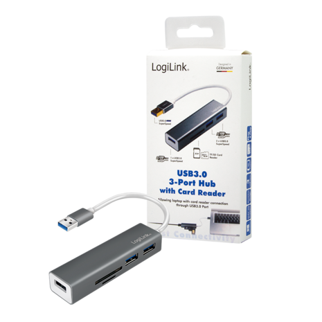 LogiLink 3 Port, USB-A --> USB-A 3.0 + cardreader