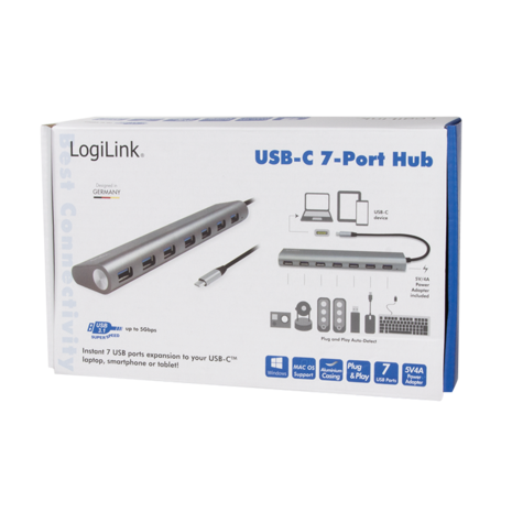 LogiLink 7 Port, USB-C --> USB-A 3.0 Passief