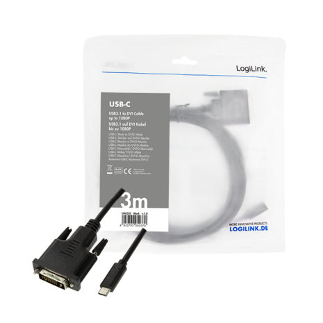 USB-C 3.2 (M) --> DVI (M) 3.00m LogiLink