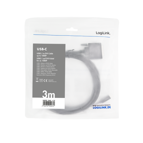 USB-C 3.2 (M) --> DVI (M) 3.00m LogiLink