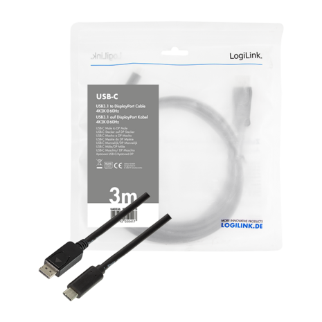 USB-C 3.2 (M) --> Displayport (M) 3.00m LogiLink