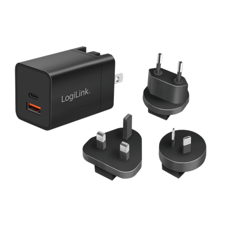 LogiLink Universele Reisadapter 1xUSB-C 30W+1xUSB-A 30W