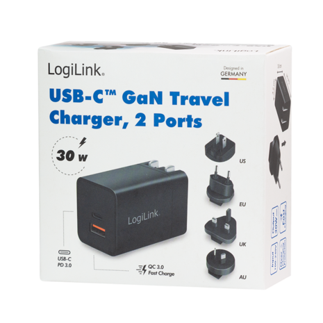 LogiLink Universele Reisadapter 1xUSB-C 30W+1xUSB-A 30W