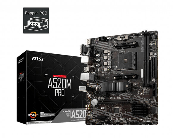 MSI AM4 A520M PRO - DDR4/M.2/DP/HDMI/VGA/WIFI/µATX