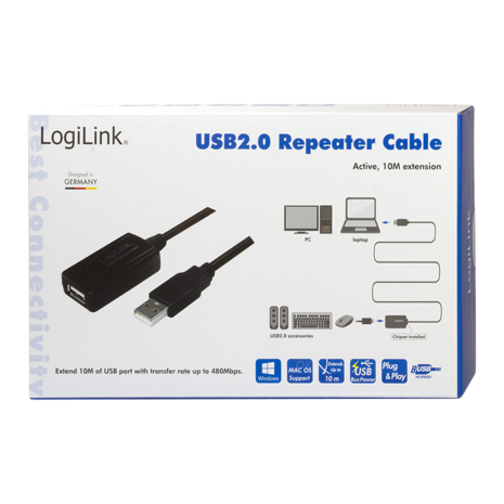 USB 2.0 A --> A 10.00m Verlenging LogiLink + versterker