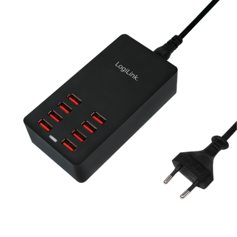 100V-240V 8xUSB 8000mA LogiLink Zwart