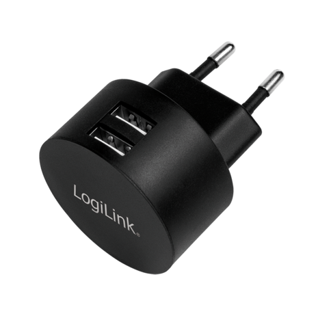 Lader 230V 2xUSB-A 10,5W LogiLink Zwart