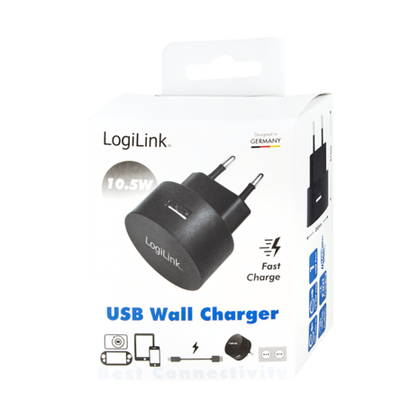 Lader 230V 1xUSB-A 10,5W LogiLink Zwart