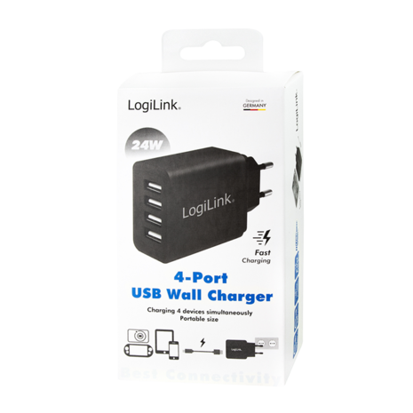 Lader 230V 4xUSB-A 24W LogiLink Zwart