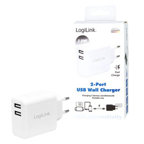 Lader 230V 2xUSB-A 12W LogiLink Wit