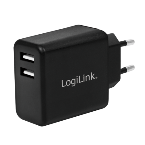 Lader 230V 2xUSB-A 12W LogiLink Zwart