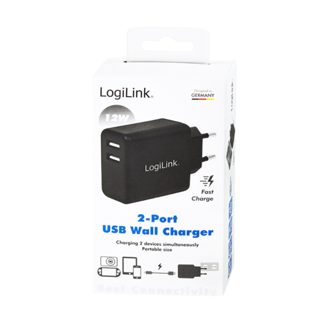 Lader 230V 2xUSB-A 12W LogiLink Zwart