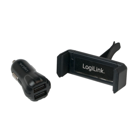 Lader Auto 2xUSB-A 10W + Telefoonhouder LogiLink Zw.
