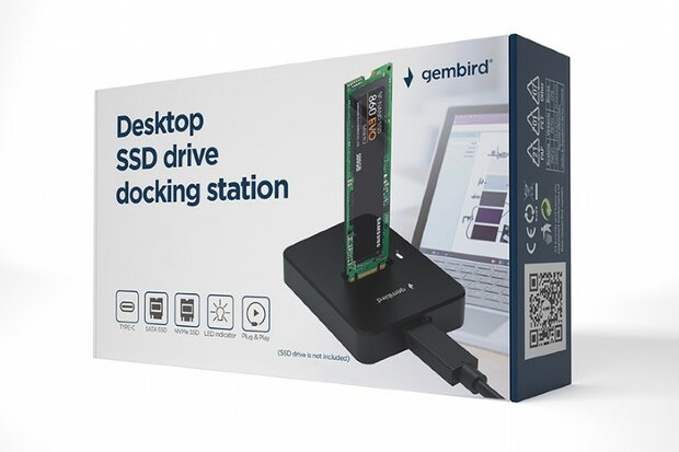 Desktop USB Type-C M.2 SATA & NVME SSD drive docking station, black