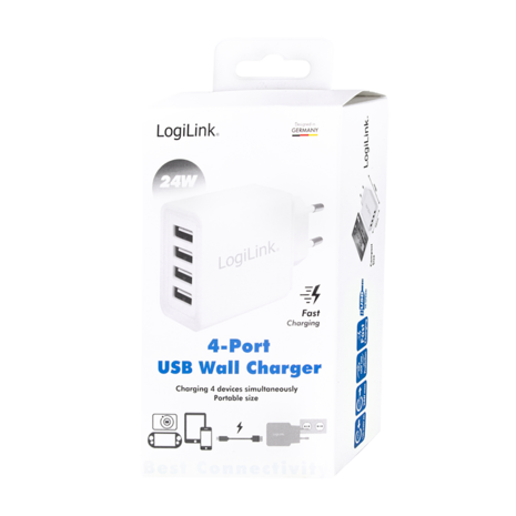 Lader 230V 4xUSB-A 24W LogiLink Wit