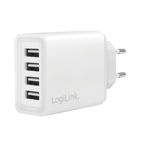 Lader 230V 4xUSB-A 24W LogiLink Wit