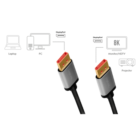 DisplayPort 1.4 3.00m 8K/60Hz LogiLink Aluminium