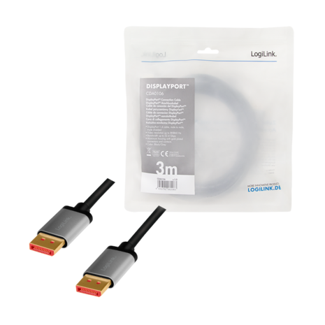 DisplayPort 1.4 3.00m 8K/60Hz LogiLink Aluminium