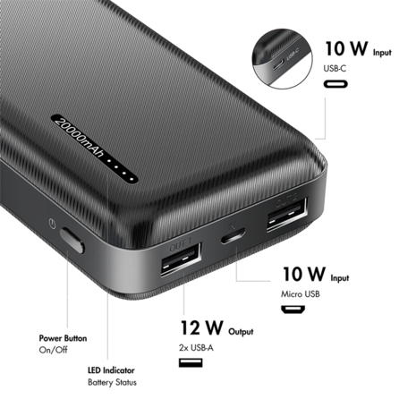 Power Bank 20000mAh LogiLink 2x USB-A Zwart
