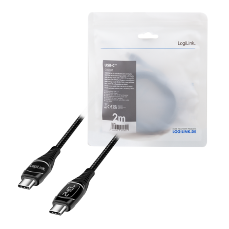 USB 2.0 C  USB-C 2.00m LogiLink Zwart, OLED display