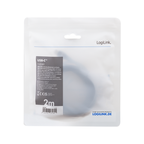 USB 2.0 C  USB-C 2.00m LogiLink Zwart, OLED display