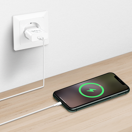 Lader 230V 1xUSB-C 30W LogiLink Wit (slim)