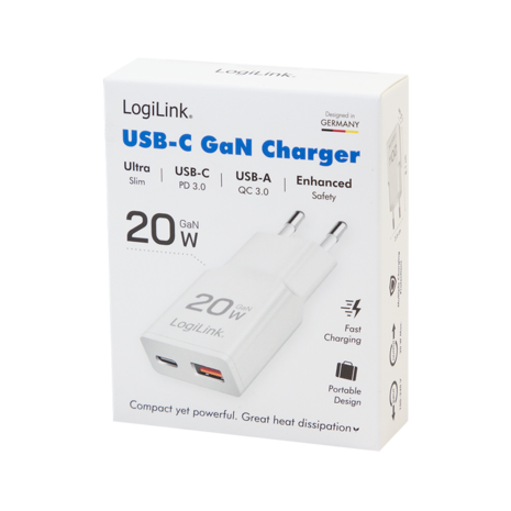 Lader 230V 1xUSB-C 20W+1xUSB-A 18W LogiLink Zwart