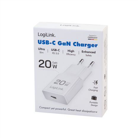 Lader 230V 1xUSB-C 20W LogiLink Wit (slim)