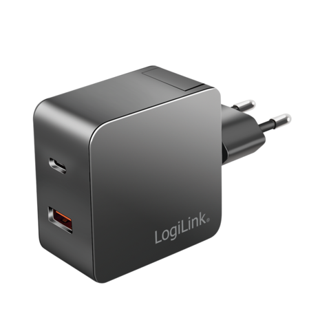 Lader 230V 1xUSB-C 45W+1xUSB-A 20W LogiLink Zwart
