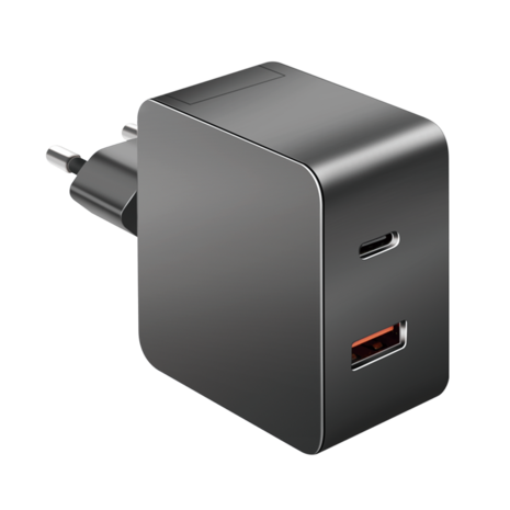 Lader 230V 1xUSB-C 45W+1xUSB-A 20W LogiLink Zwart
