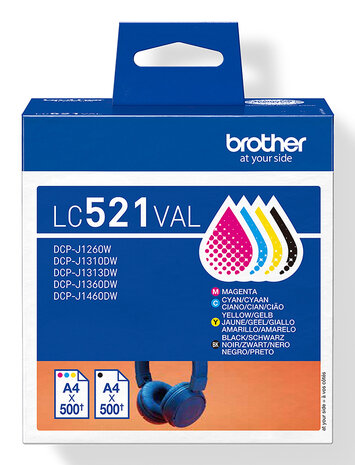 Brother LC-521VAL Value Pack 4x 500 pagina´s (Origineel)