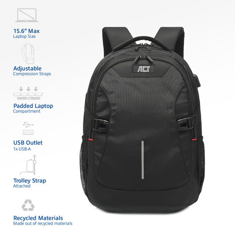 ACT AC8530 Global rugzak 15,6" met USB-poort