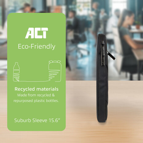 ACT AC8585 Suburb Laptop Sleeve 15,6", gemaakt van gerecyclede plastic flessen