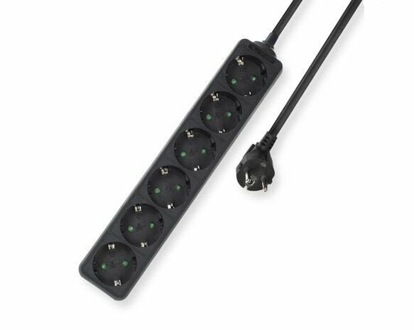 ACT AC2460 | Stekkerdoos | 6 Stopcontacten | 3 m | Binnen | Zwart