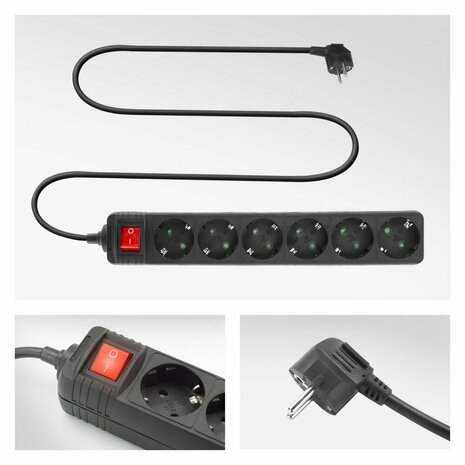 ACT AC2465 | Stekkerdoos | 6 Stopcontacten | 3 m | Binnen | Zwart